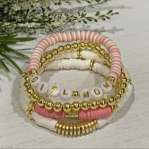 14K Gold Plated Custom “Girl Mom” Bracelet Stack - Set of 4